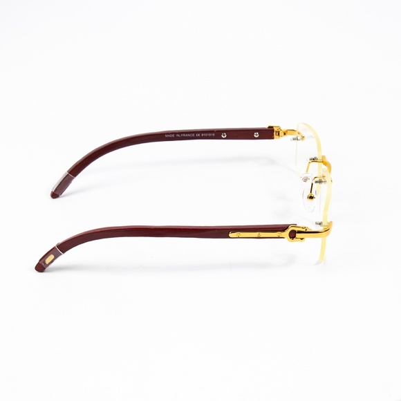 Men's Woodgrain Vintage Clear Rimless Gold Frame Hip Hop Glasses - Picture 4 of 5